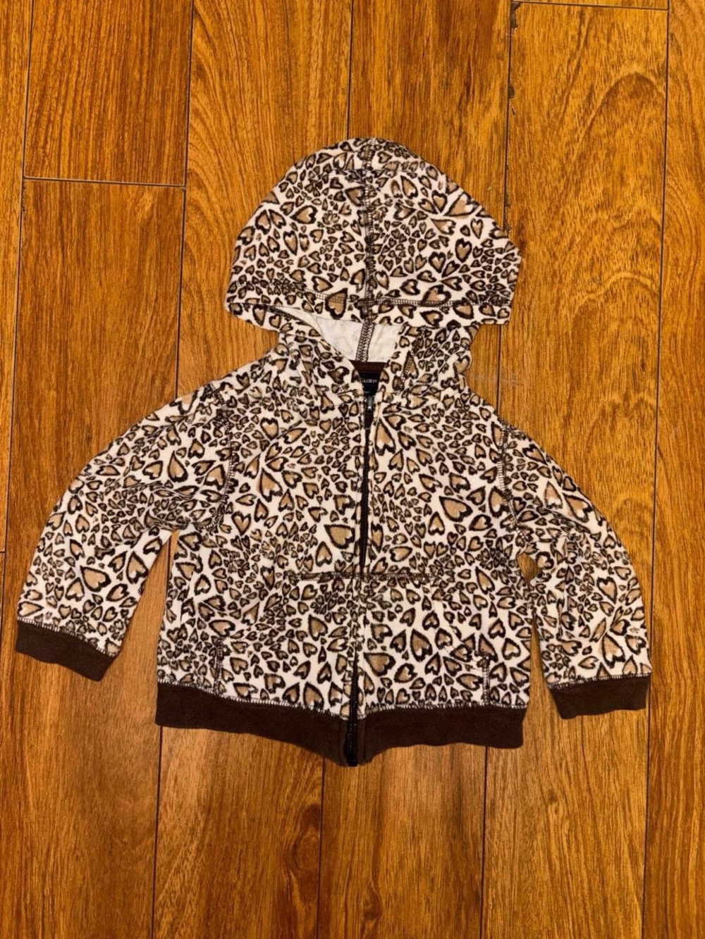 Y2K leopard print zip up hoodie with heart decal